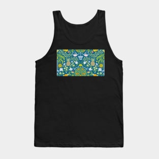 colorful orange tree and palm garden damask on blue | repeat pattern Tank Top